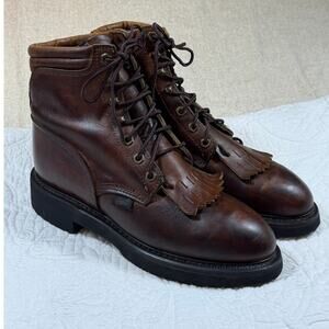 Justin Women's 8 Brown Original Work Lacer Kiltie Leather Western Boots Cowboy